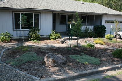 xeriscape front yard with drought tolerant plants