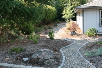 xeriscape front yard with edge paver path